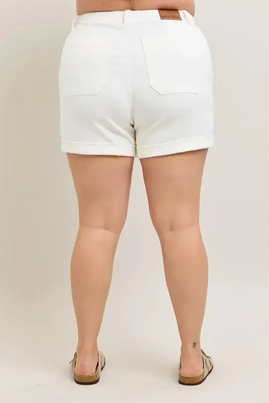Plus High Waist Cuff Shorts Denim Pants