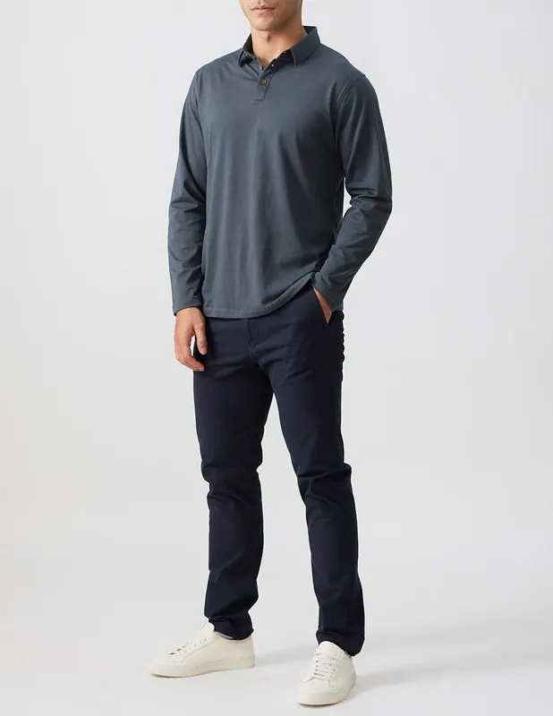 Charcoal Long Sleeve Cotton Polo Shirt