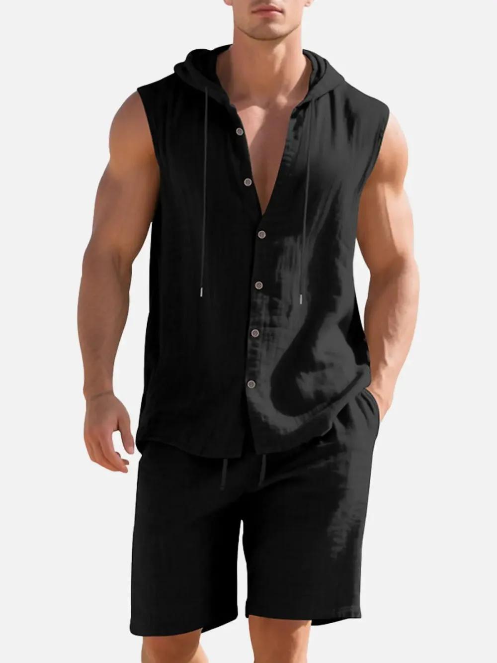 Linen Hooded Sleeveless Matching Set