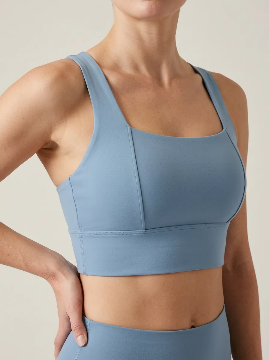 Women's Square Neck Wide Strap Zip Front Sports Bra