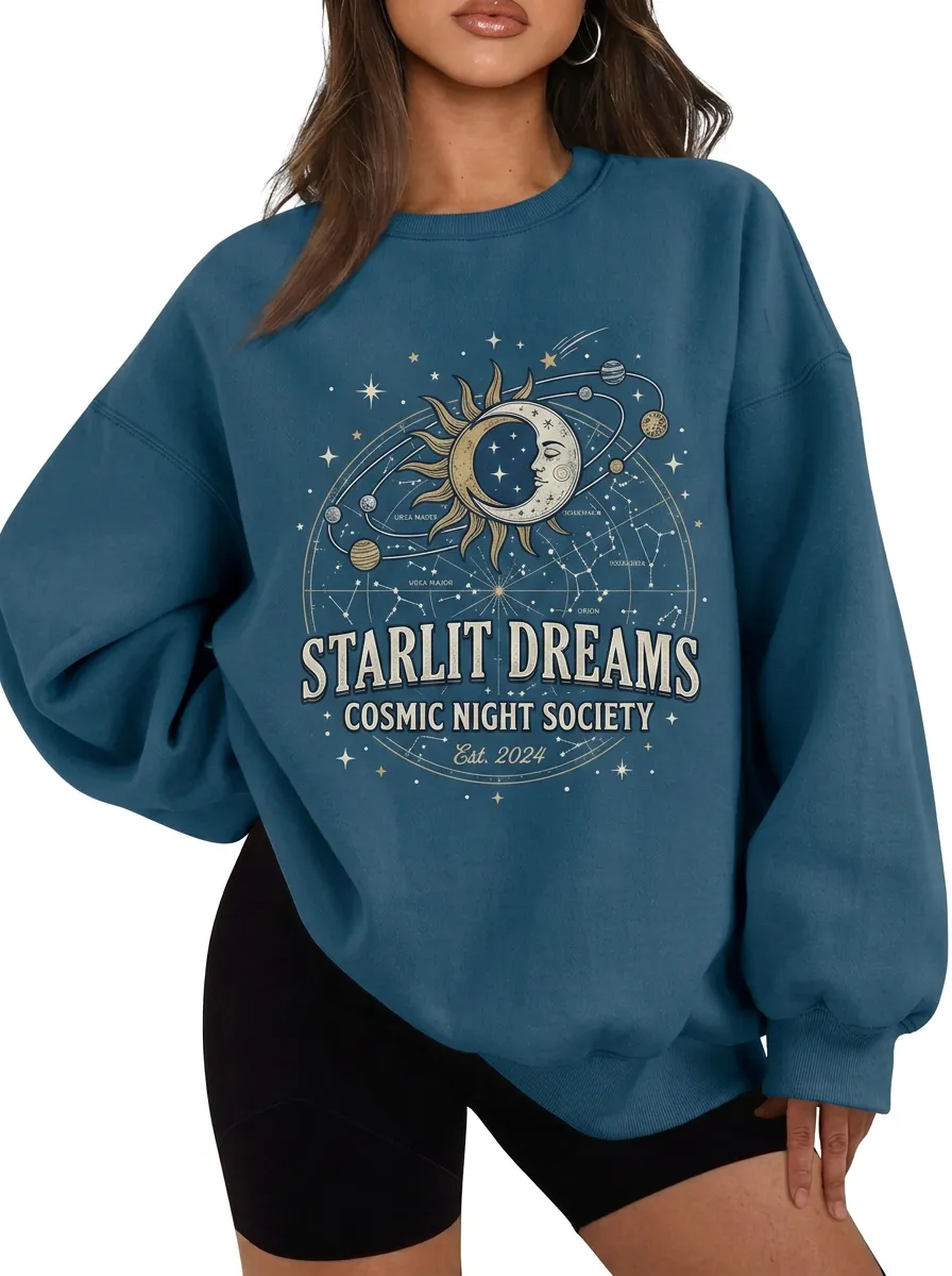 Women's Starlit Dreams Celestial Sun Moon Printed T-shirt