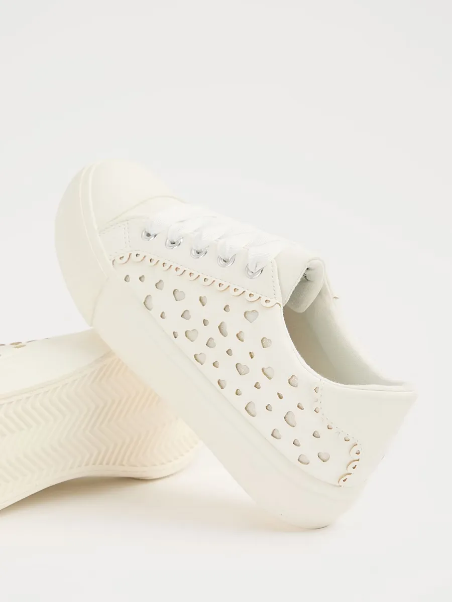 Cream Heart Cut Out Trainers