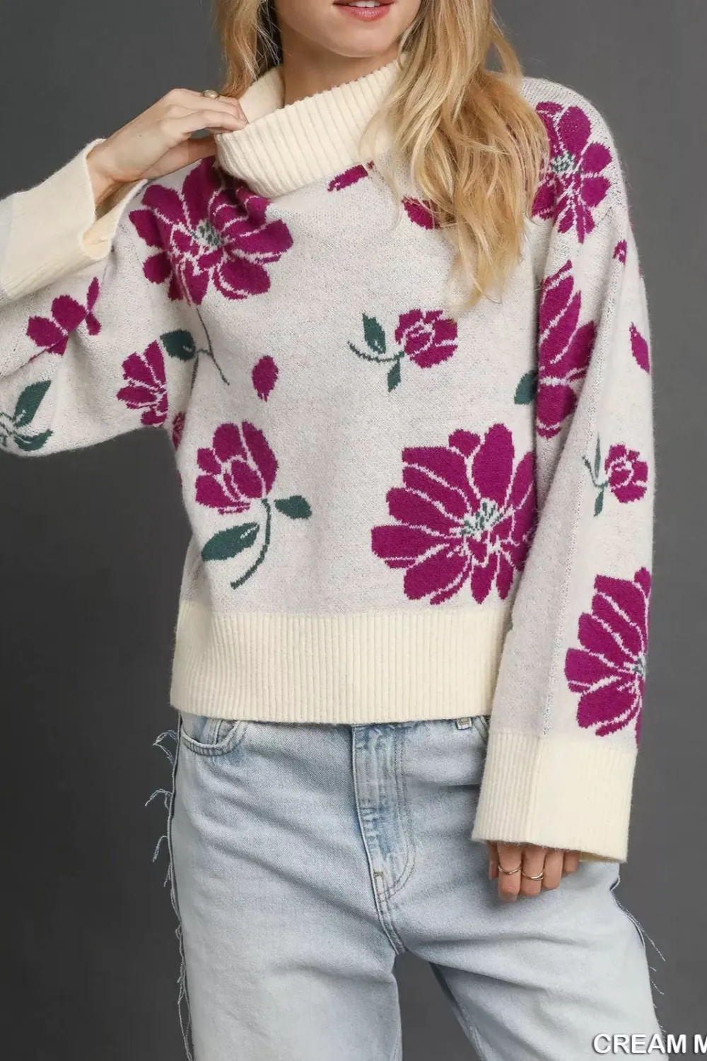 Mock Neck Floral Sweater