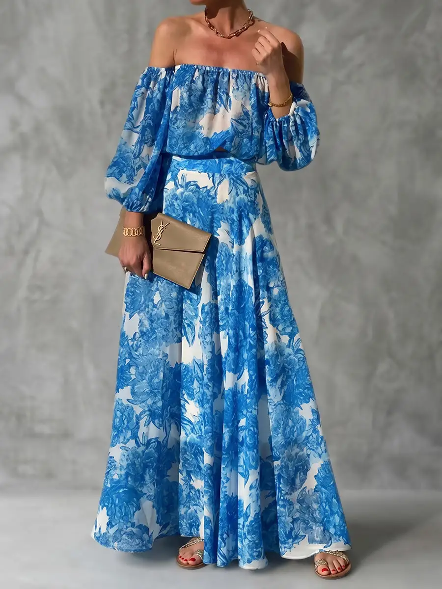 Pleated Printed Long Maxi Dress