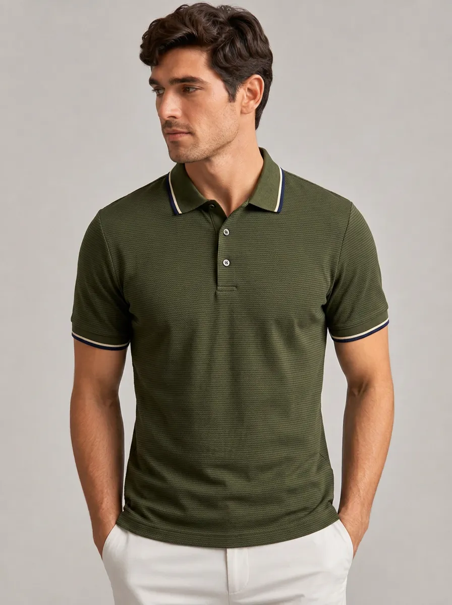 Men's Equestrian Lover Horse Pattern Printed Tipped Collar Polo Shirt