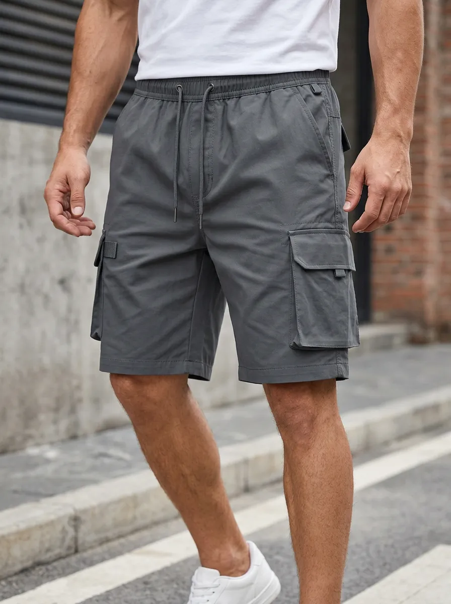 Utility Multi-Pocket Drawstring Cargo Shorts