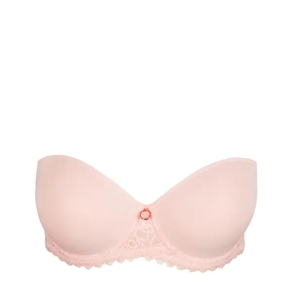 Women's Strapless Adjustable Straps Lace Mesh Microfiber Floral Detail Rounded Shape Bra