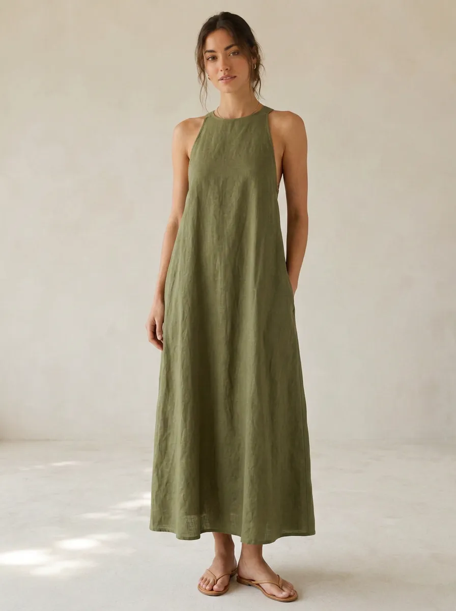 Women's Easy-Movement Casual Crisscross-Back Linen Backless Dress