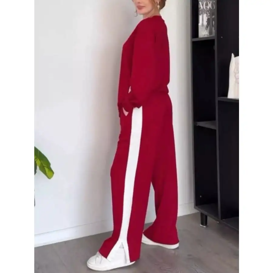 Everyday Contrast Round Neck Top and Pants Set