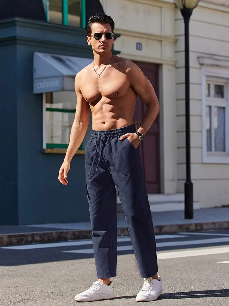 Elastic Linen Blend Pants