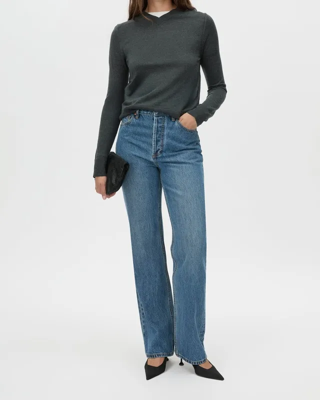 Charcoal Melange V-Neck Knit Sweater