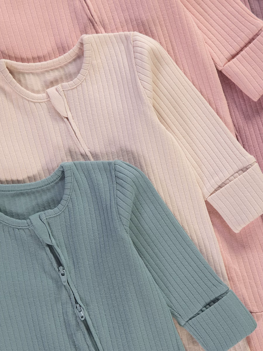 Ribbed Zip Fasten Sleepsuits 7 Pack detail 1
