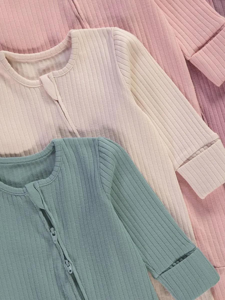 Ribbed Zip Fasten Sleepsuits 7 Pack