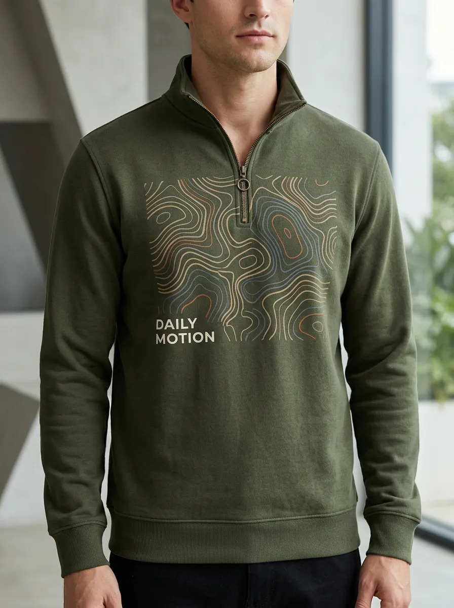 Casual Half-Zip Topographic Men's Half-Zip Sweatshirt