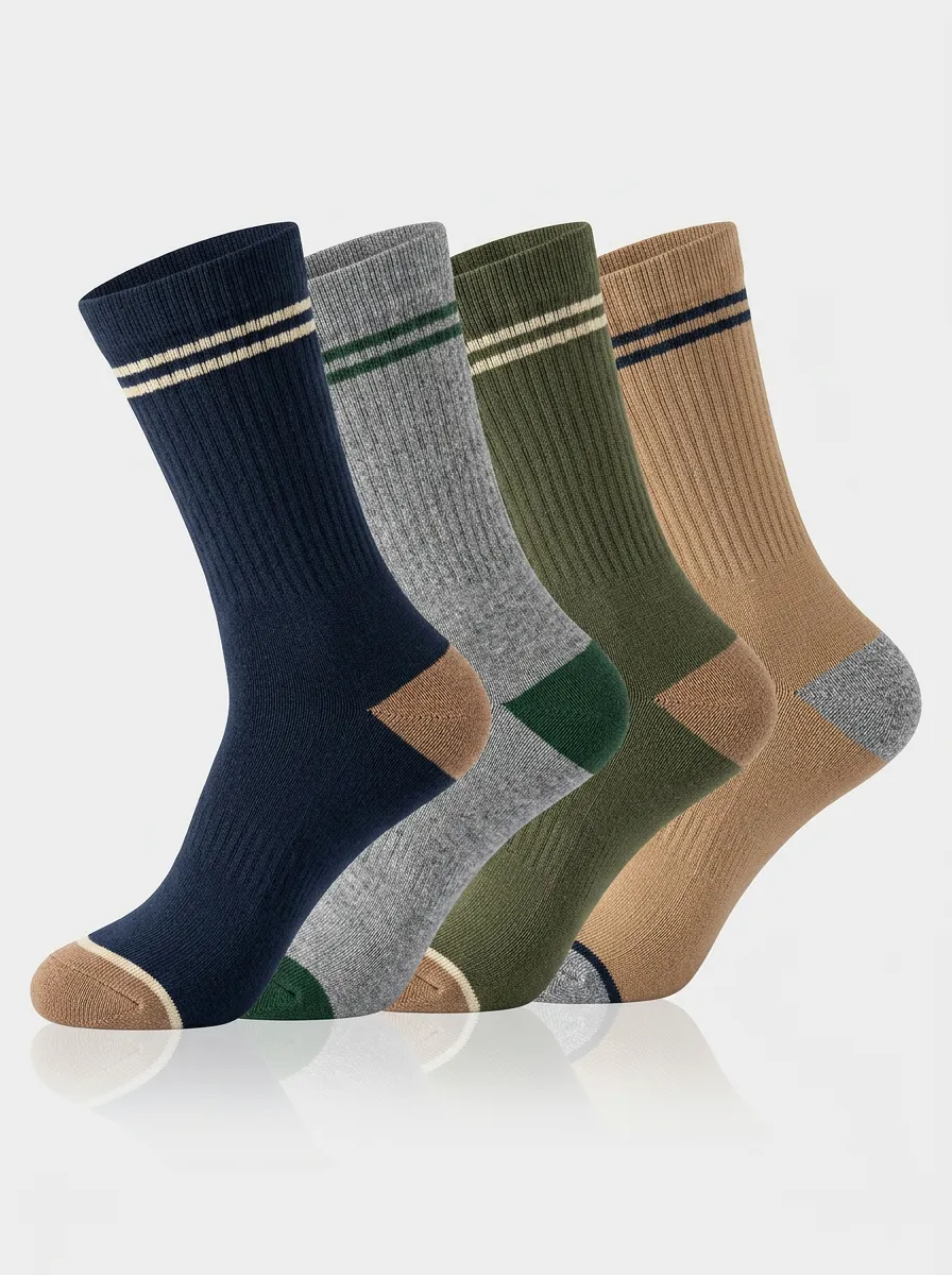 Minimal Striped Vintage-Inspired Men's Four-Pair Long Socks