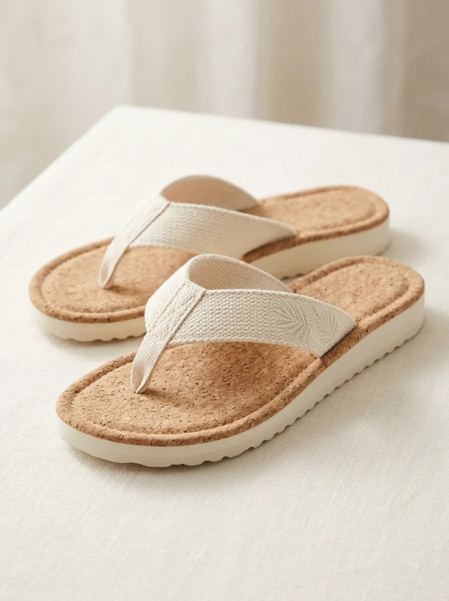 Women's Cork Textured Flat Flip Flops