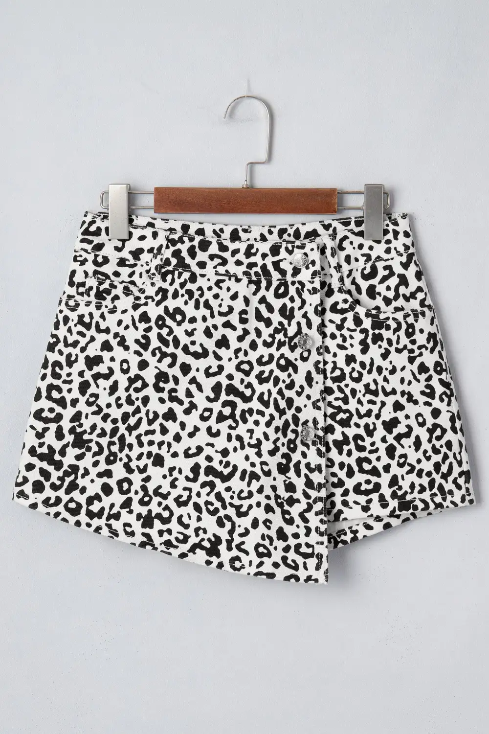 Overlap Leopard-Print Denim Shorts