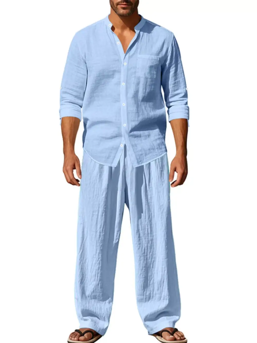 Long Sleeve Button Up Shirt And Pants Set