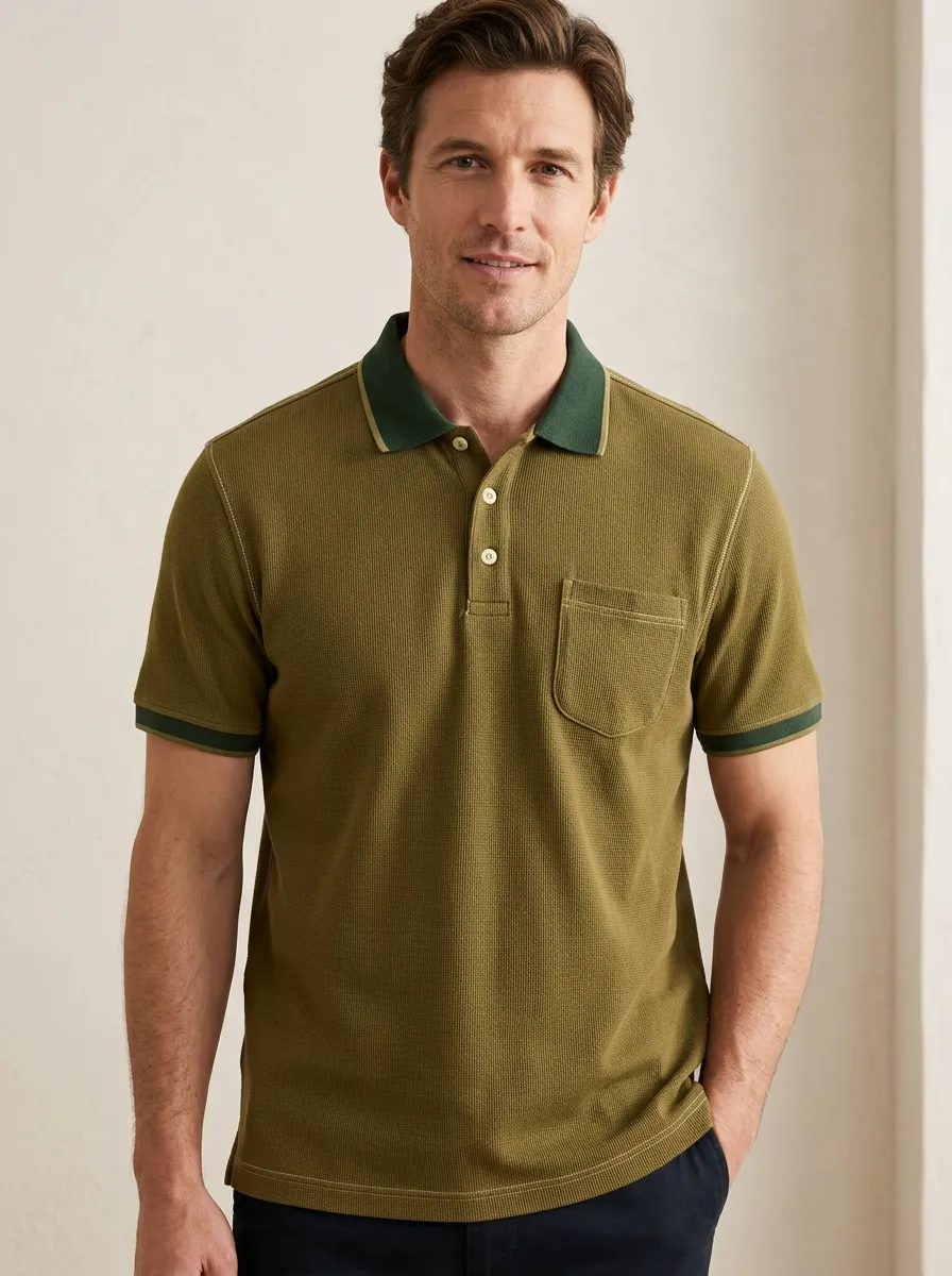 Men's Pocket Waffle-Knit Polo Shirt