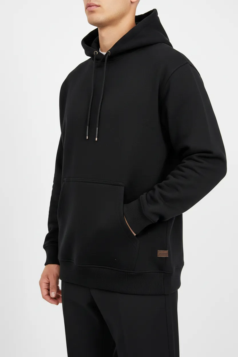 Classic Regular Fit Cotton Ribbed Hooded Pullover Hoodie