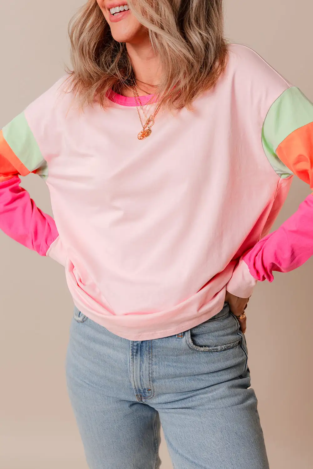 Women's Colorblock Long Sleeve Loose Fit Top