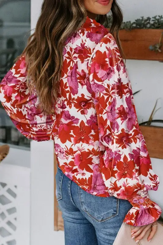 Boho Floral Smocked Puff Sleeve Blouse