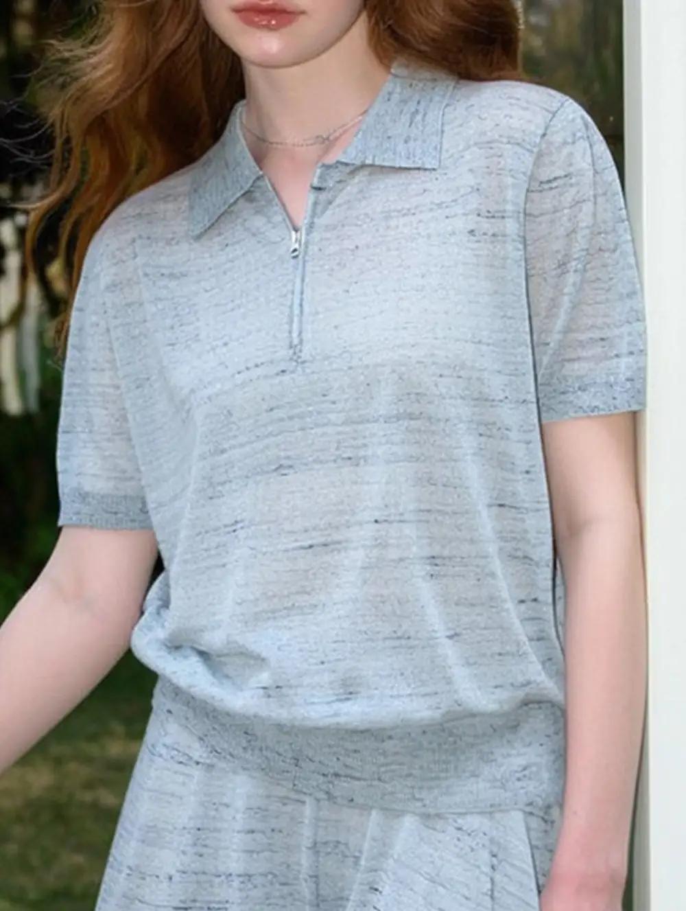 Knit Polo Zip Short Sleeve Top