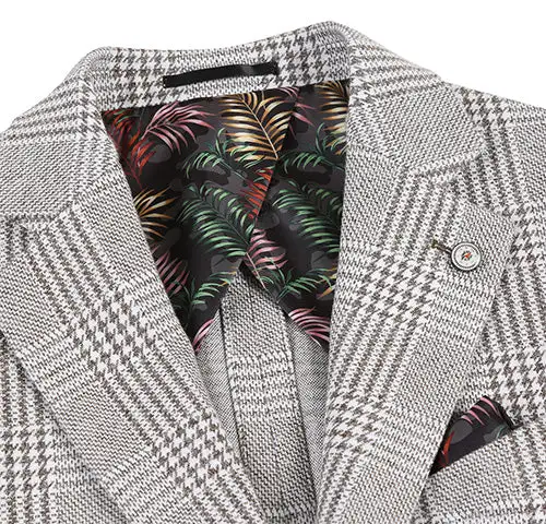 Gray Slim Fit Cotton Plaid Side Vents Blazer