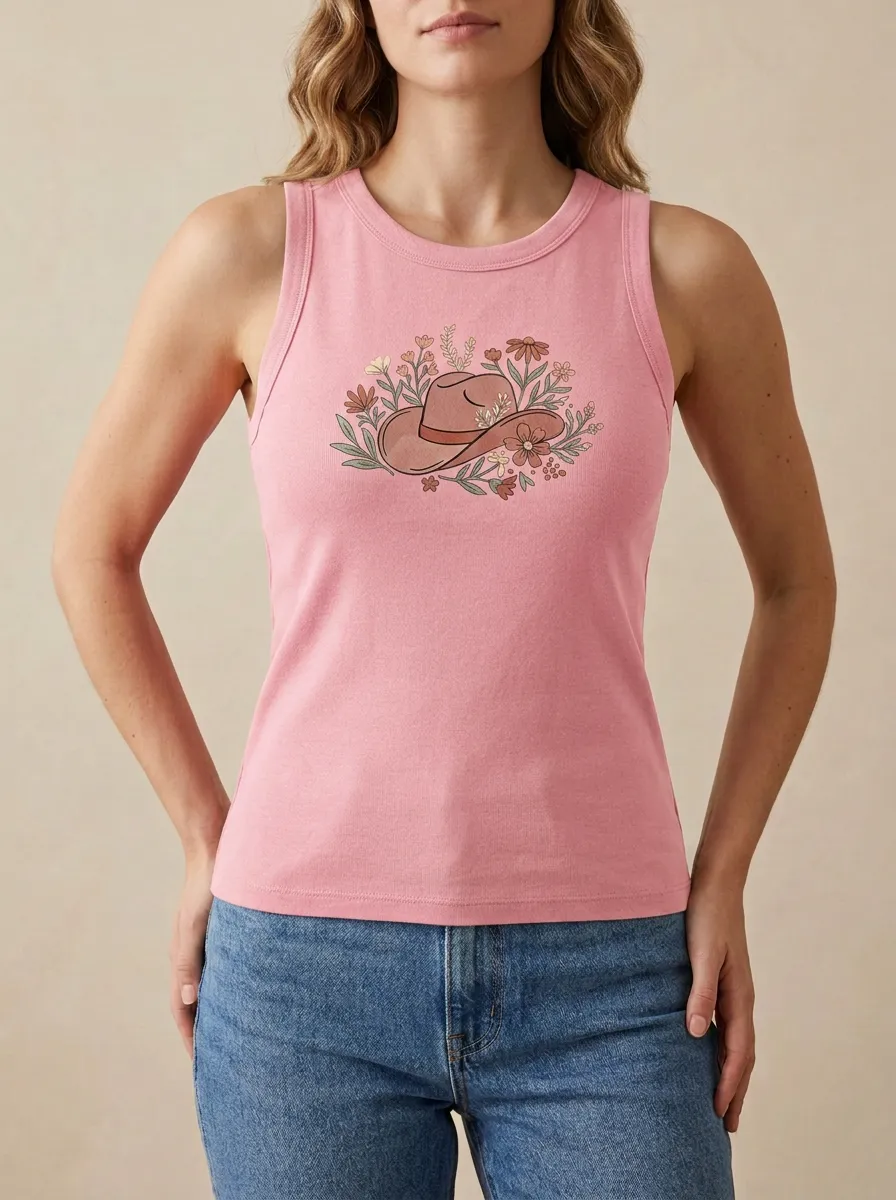 Graphic Floral Built-In Bra Tank Top