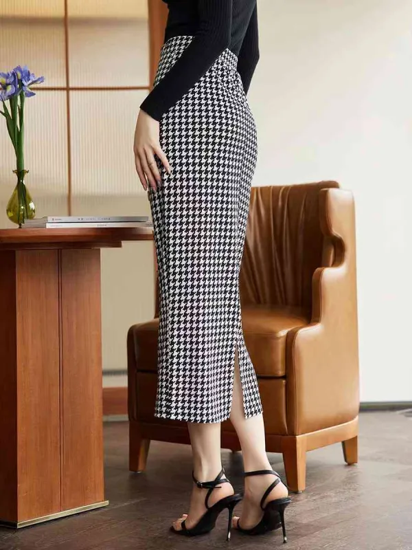 Button Front Midi Side Slit Skirt