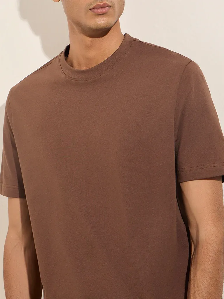 Brown Solid Loose Cotton T-Shirt