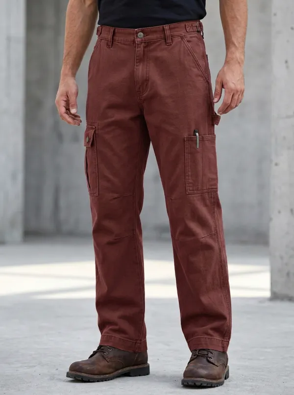 Men's Outdoor Workwear Khaki Multi-Pocket Cargo Pants