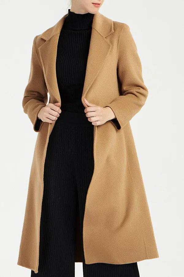 Wool Blend Tailored Single Breasted Lapel Collar Long Coat