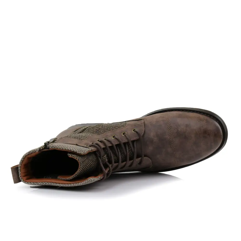 Classic Faux-Leather Lace-Up Zip-Up Combat Boots