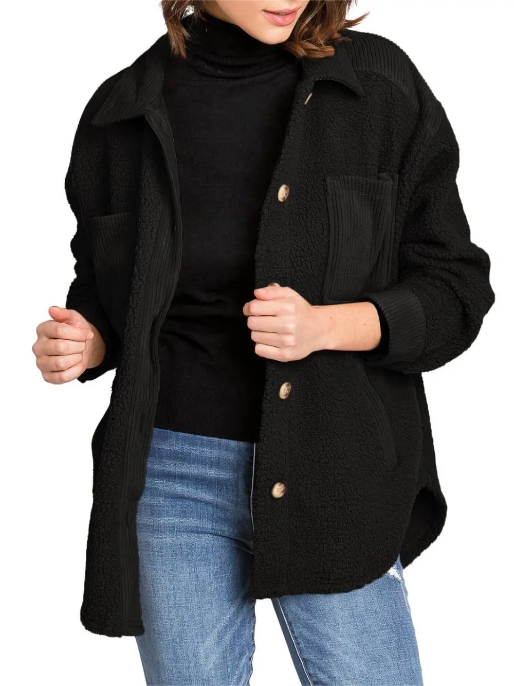 Button Up Sherpa Shacket