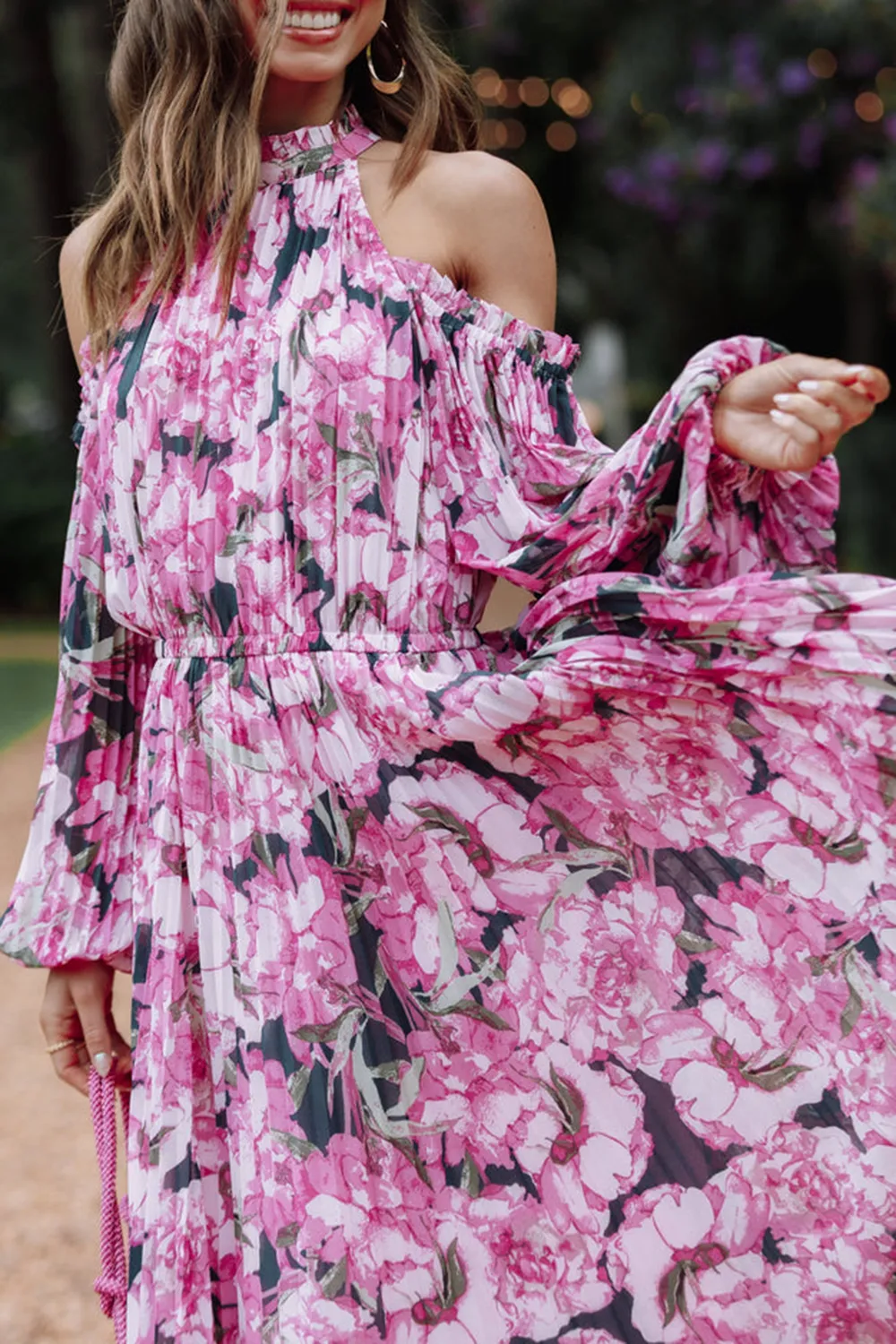 OFF-THE-SHOULDER TRUMPET SLEEVE DRESS