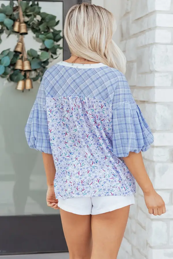 Women's Plaid Colorblock Patchwork Top
