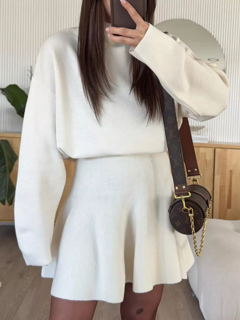 Structured Shape Round Neck Long Sleeve Mini Dress