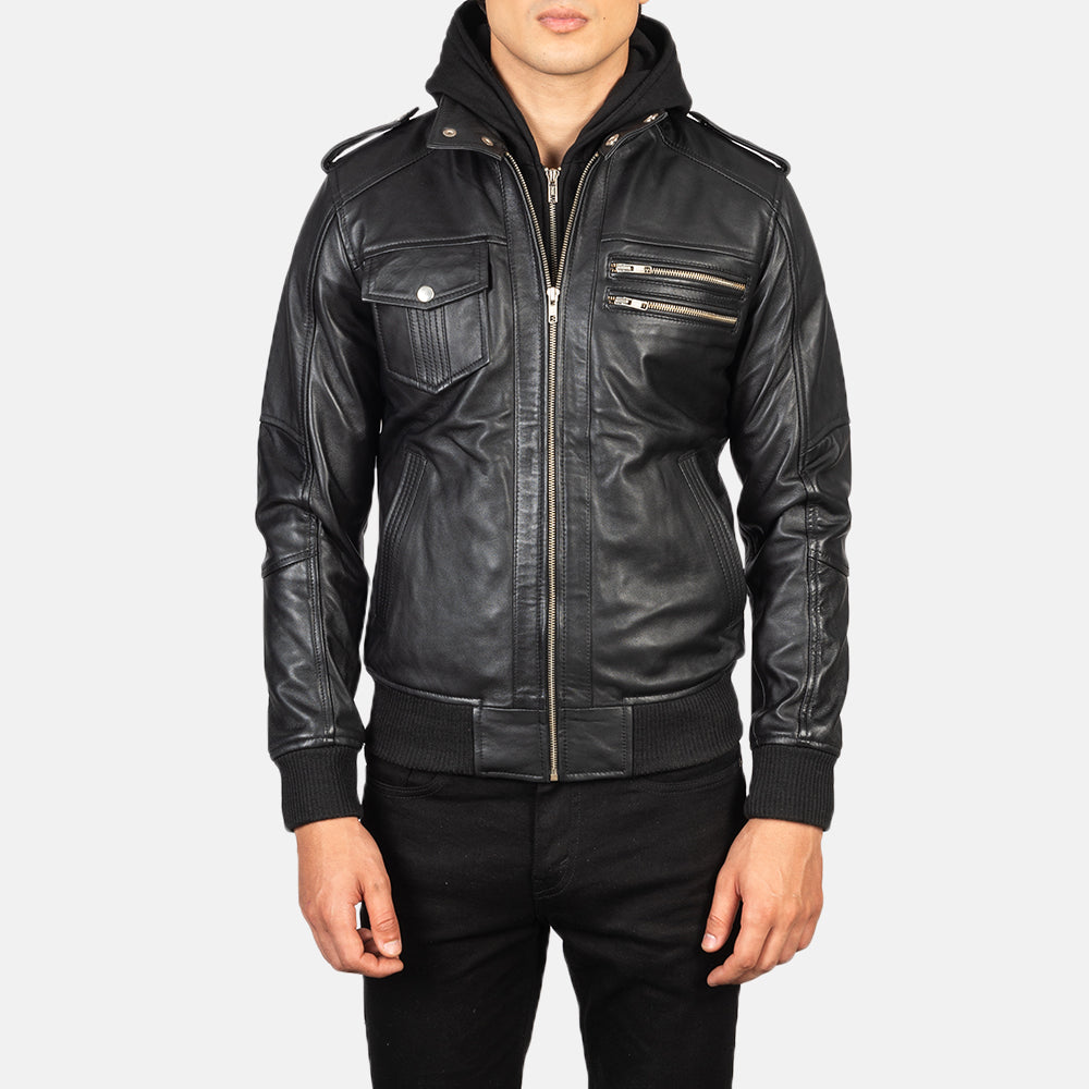 Men's Bomber Hooded Leather Jacket