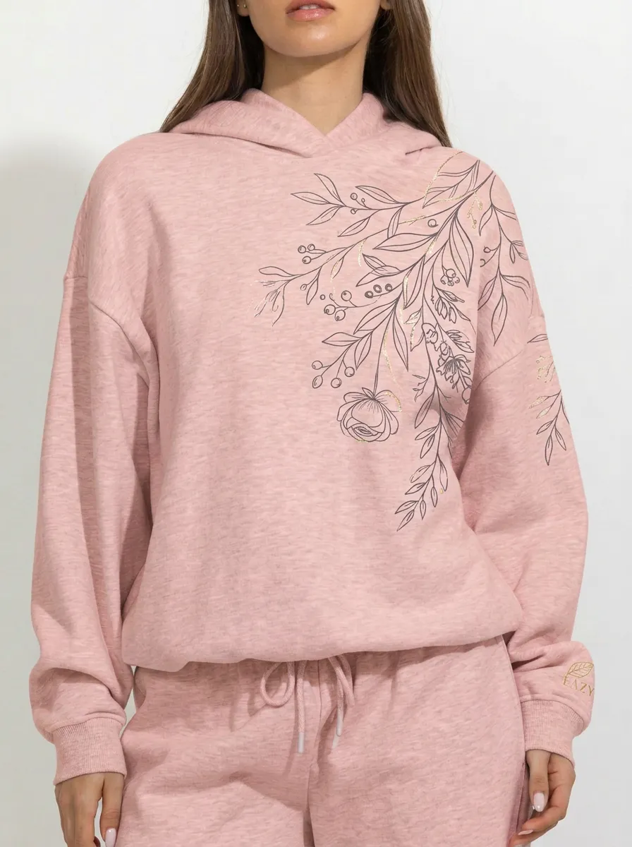 Women's Floral Botanical Gold Line Art Printed Hoodie