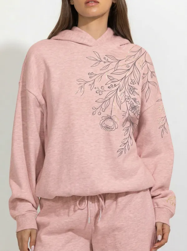 Women's Floral Botanical Gold Line Art Printed Hoodie