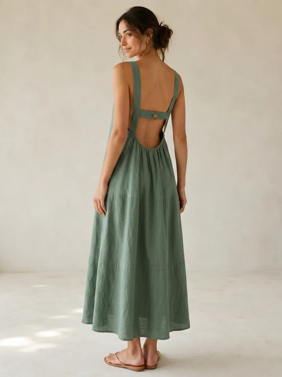 Women's Easy-Wear Casual Linen Maxi Backless Dress
