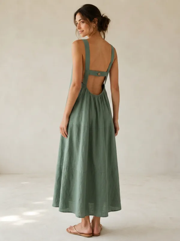 Women's Easy-Wear Casual Linen Maxi Backless Dress