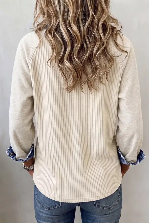 Color Block Ribbed Relaxed Long Sleeve Top