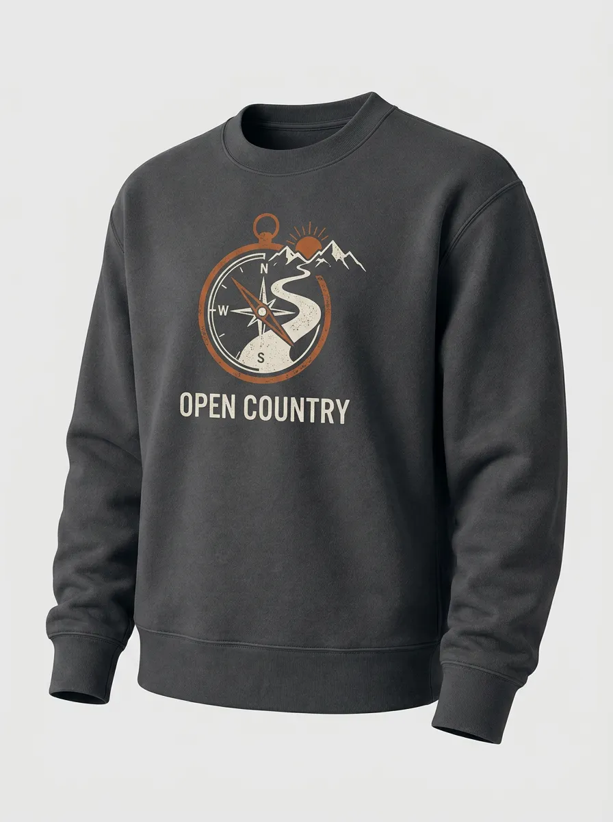 Unisex Outdoor Adventure Compass Mountain Printed Sweatshirt