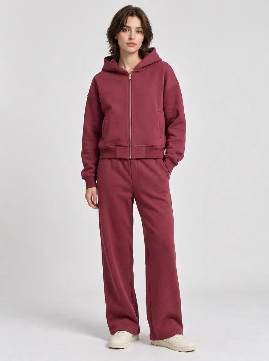 Unisex Sweatpants Zip-Up Hoodie Streamlined Two-Piece Set