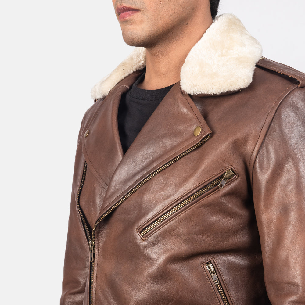 Men's Biker Leather Fur Trim Jacket