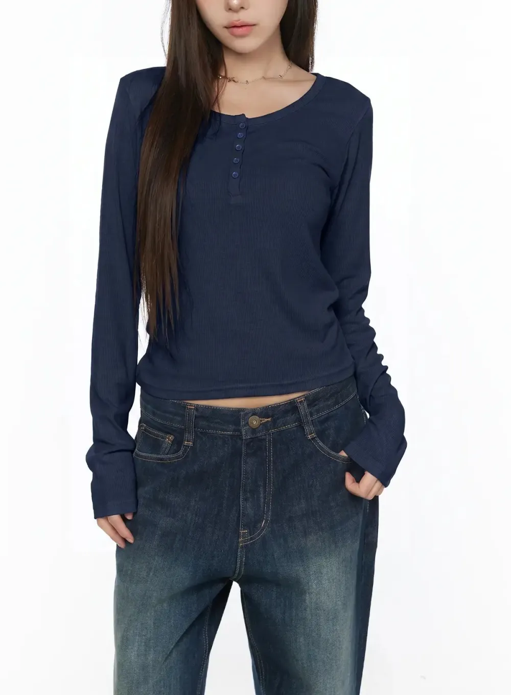 Slim Buttoned Henley Long Sleeve Top