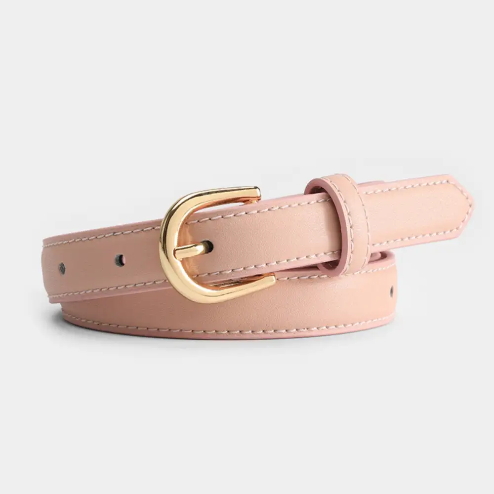Layered Leather Belt with Golden Buckle