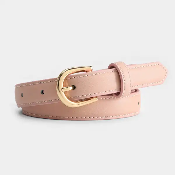 Layered Leather Belt with Golden Buckle